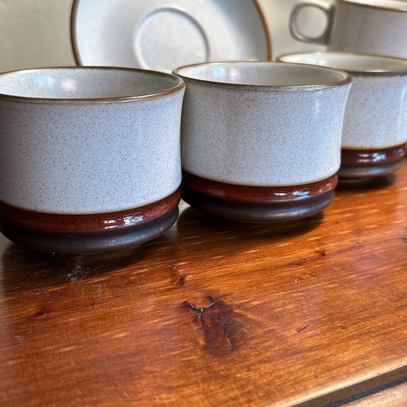 Vintage MCM Denby England Mug and Saucer Set of 4 Potter’s Wheel Stoneware - Picture 3 of 7